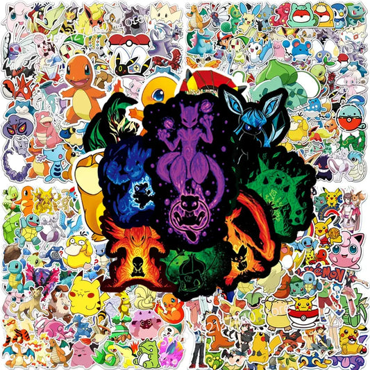A vibrant collection of colorful pokémon pikachu waterproof stickers featuring various characters for laptops and phones