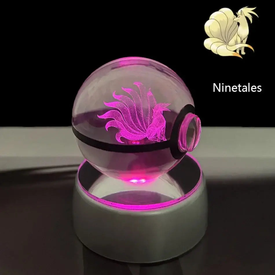 Pokemon pokeball led night light glowing pink ninetales-themed crystal ball with translucent body and purple illumination