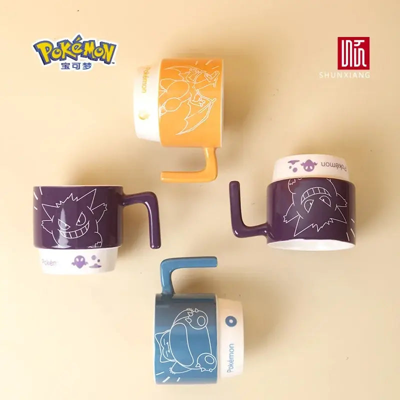 Orange and white ceramic mug featuring a pokemon snorlax kawaii style stackable design with handle