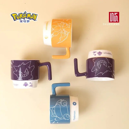 Orange and white ceramic mug featuring a pokemon snorlax kawaii style stackable design with handle