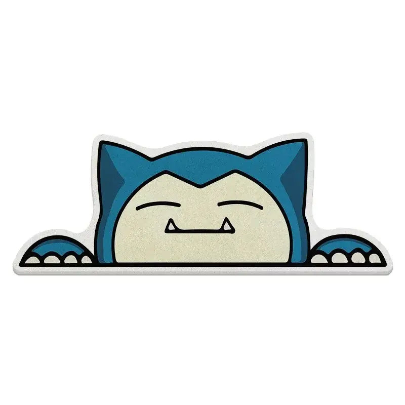 Blue and cream-colored pokemon snorlax round carpet features a soft non-slip floor mat with a smiling peeking design