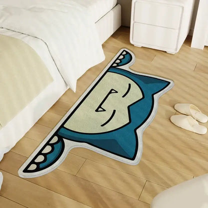 Pokemon snorlax round carpet in blue and cream with gray border soft non-slip cartoon snorlax-shaped floor mat