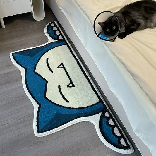 Blue and white snorlax round carpet with embroidered details soft non-slip floor mat for home use