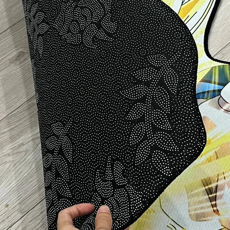 Black fabric floor mat with subtle white dot floral pattern from the Pokemon Snorlax round rug collection