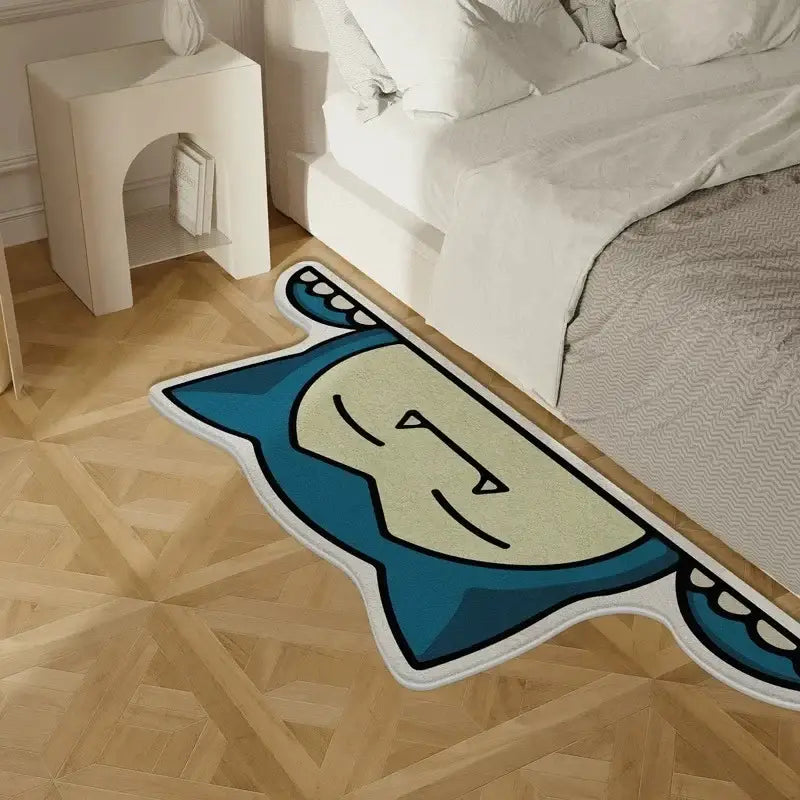 Pokemon snorlax round rug floor mat in blue and cream with white border soft non slip round rug for floors