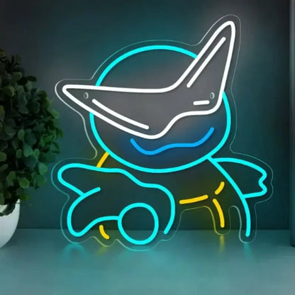 Pokemon squirtle led neon sign glowing with turquoise and yellow cartoonish shark design usb dimmable lighting