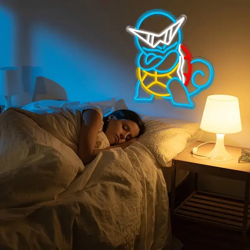 Pokemon squirtle led neon sign glowing blue yellow and red usb dimmable night light perfect for decor