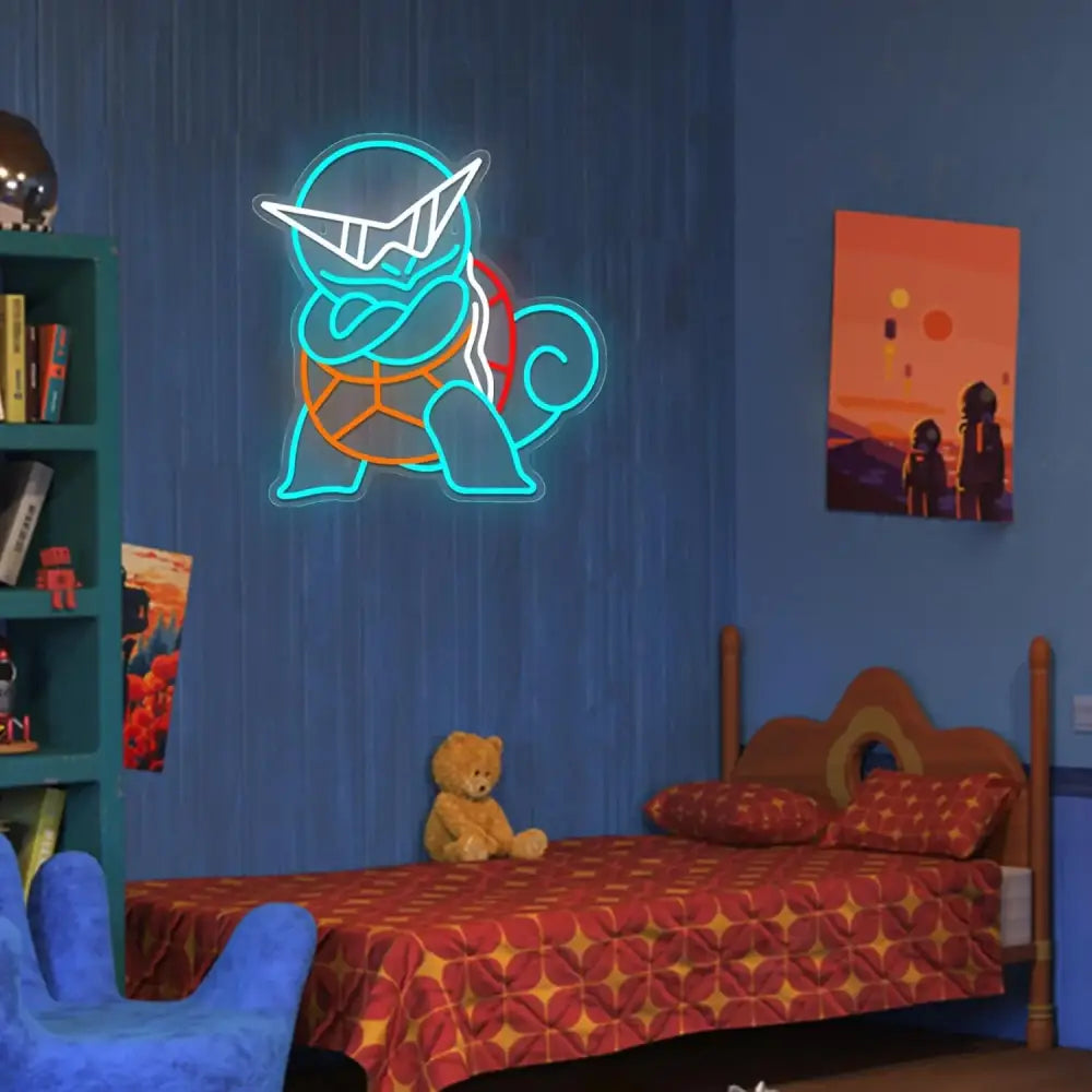 Glowing blue and orange squirtle neon sign usb dimmable led wall decor perfect for pokemon fans