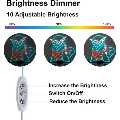 White oval remote control with three buttons for brightness and power of pokemon squirtle neon sign usb led decor