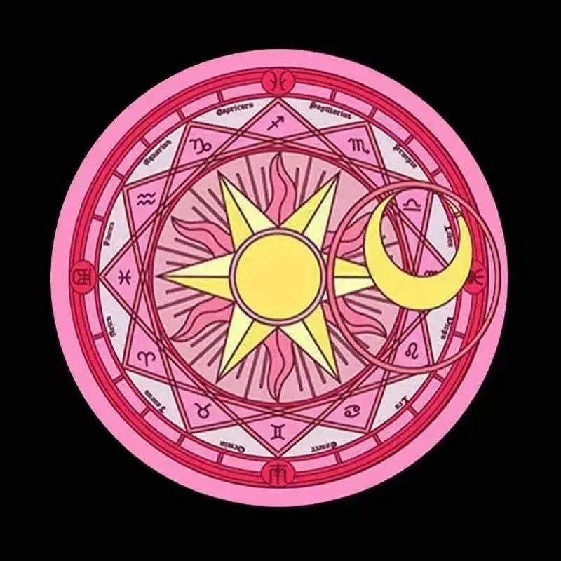 A vibrant pink sailor moon car door anime projector featuring a magic circle with a yellow sun moon and zodiac signs
