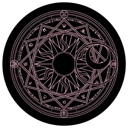 Black circular magic circle mat with intricate pink celestial symbols and runes for sailor moon car door anime projector
