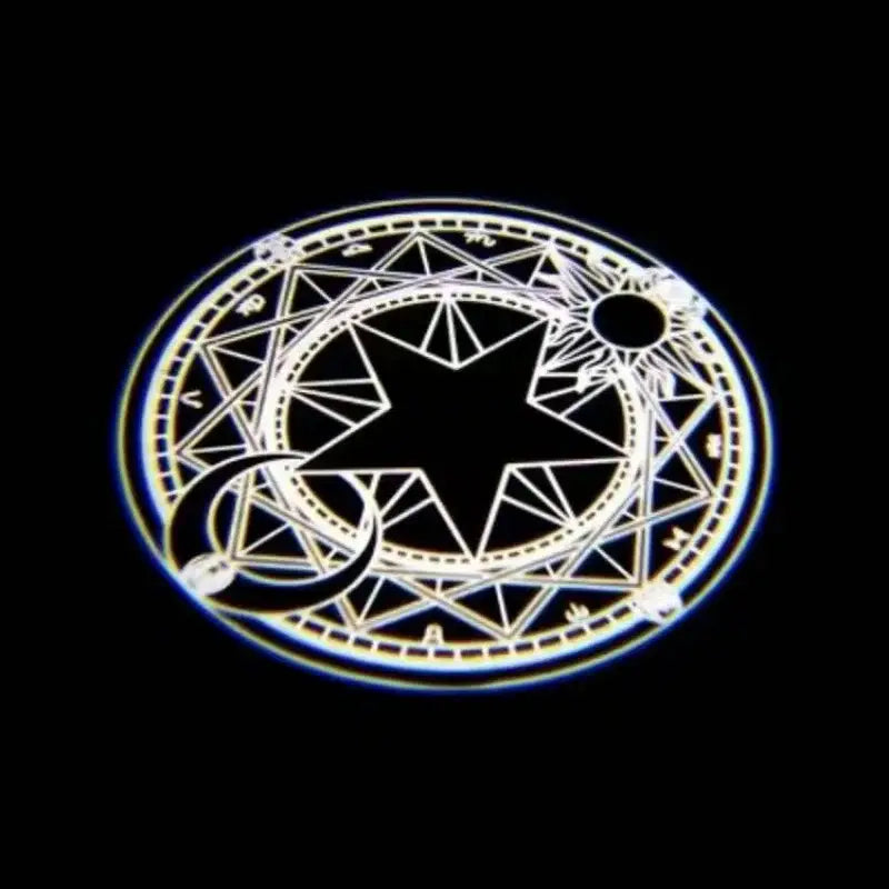 Glowing white circular magical sigil projection with star sun and moon design for sailor moon car door anime projector led
