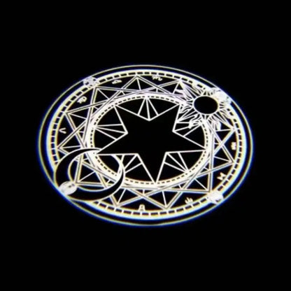 Glowing white circular magical sigil projection with star sun and moon design for sailor moon car door anime projector led