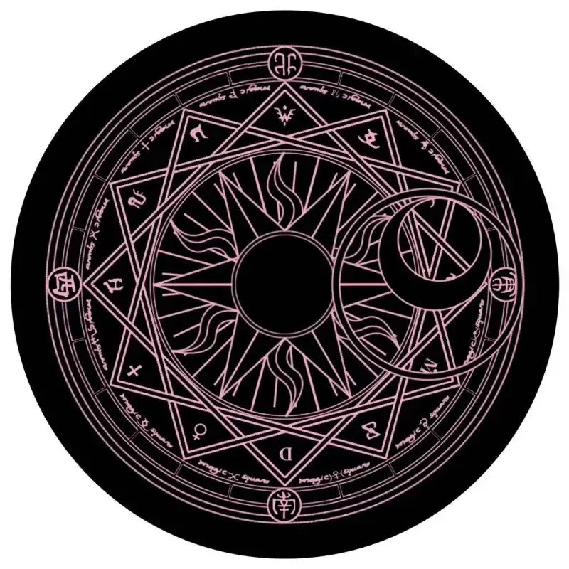 Black circular magic circle mat with pink celestial and rune designs for sailor moon luna floor projector lamp decor