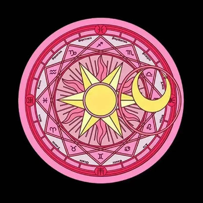 A vibrant pink sailor moon projector lamp featuring a yellow sun moon and zodiac signs for car welcome light use
