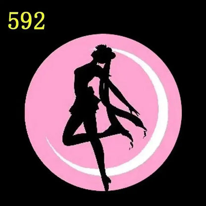 Black silhouette of dancing figure on pink crescent background in sailor moon luna led projector lamp offers car welcome light