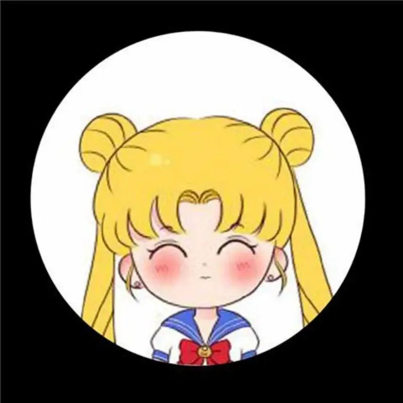Cute chibi-style sailor moon with golden hair in twin buns on a sailor moon projector lamp offers car welcome light