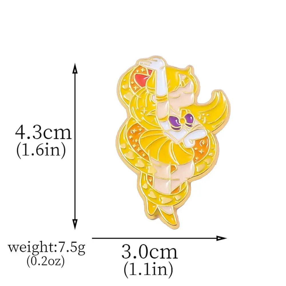 Golden enamel keychain featuring a stylized usagi with flowing yellow hair and purple eyes for cosplay jewelry