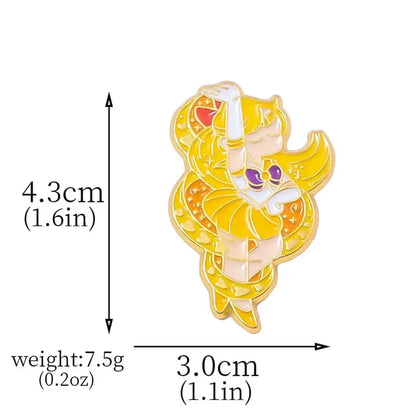 Golden enamel keychain featuring a stylized usagi with flowing yellow hair and purple eyes for cosplay jewelry