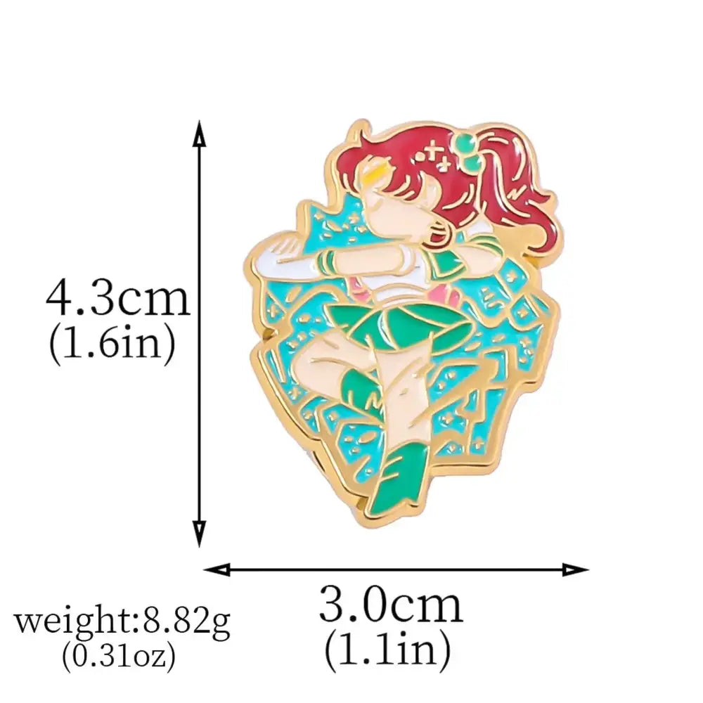Colorful enamel keychain featuring a red-haired sailor moon tsukino usagi brooch pin with gold-toned outline
