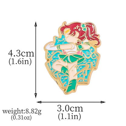 Colorful enamel keychain featuring a red-haired sailor moon tsukino usagi brooch pin with gold-toned outline