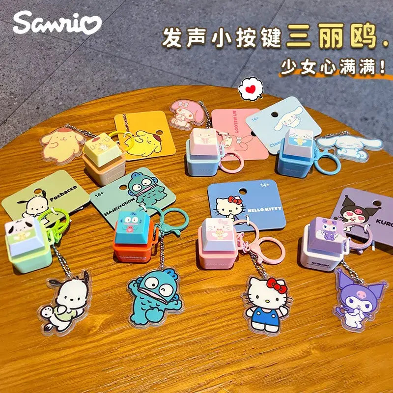 Colorful sanrio cinnamoroll keychain with cute translucent figurines and mini keyboard tops stress relief keychain light sound pendant