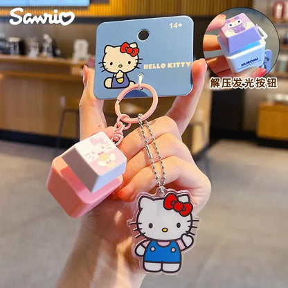 Pink and white sanrio cinnamoroll keychain with translucent character charm light sound pendant for stress relief