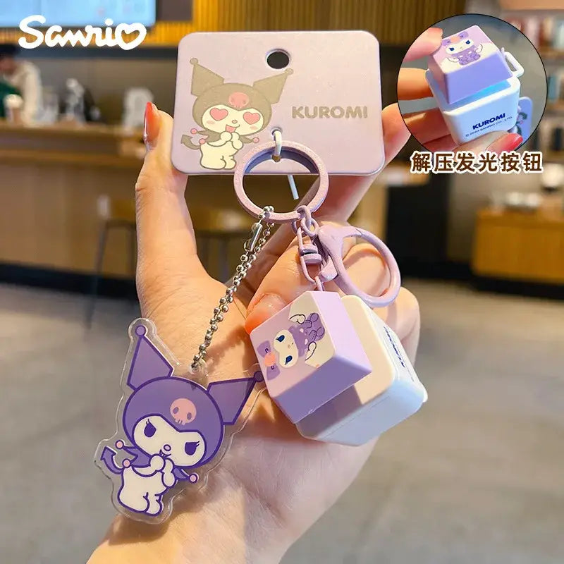 Sanrio Cinnamoroll keychain purple and white acrylic stress relief keychain with light sound pendant and silicone rings