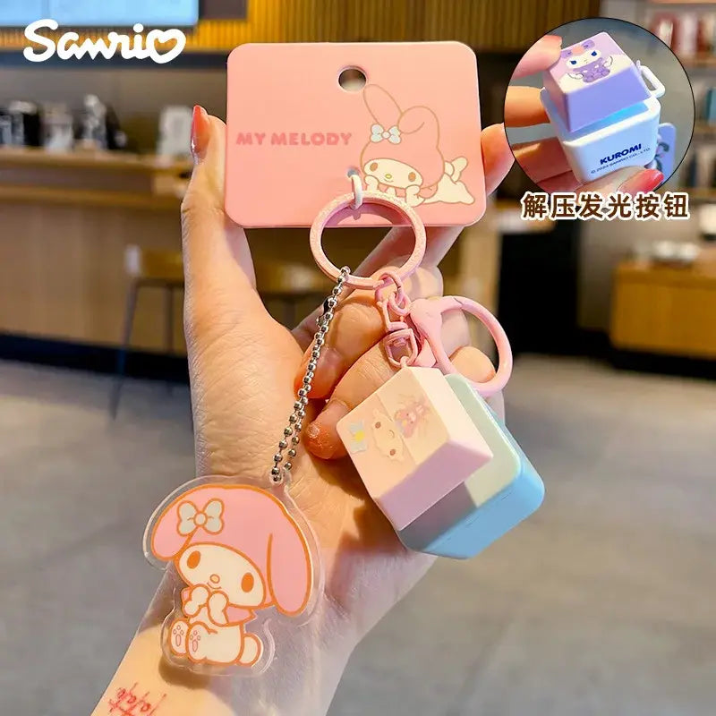 Sanrio Cinnamoroll pink and blue my melody stress relief keychain with light sound pendant and glowing button charm