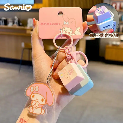Sanrio Cinnamoroll pink and light blue stress relief keychain with translucent charm and light sound pendant accessory