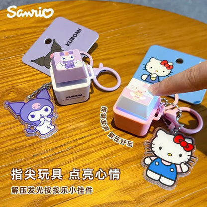 Purple and pink Sanrio kuromi-themed stress relief keychain with glowing press-to-activate light sound pendant