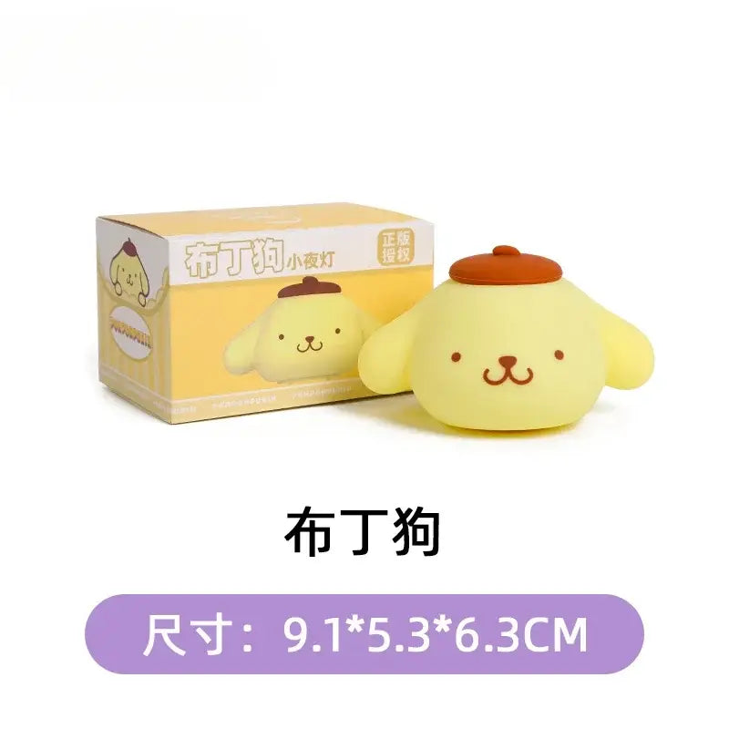 Yellow pompom plush sanrio cinnamoroll silicone night light with brown hat and embroidered facial features for kids