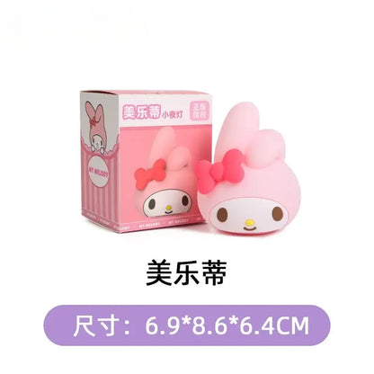 Pink my melody soft plush silicone night light with cheerful face featuring large brown eyes and yellow nose