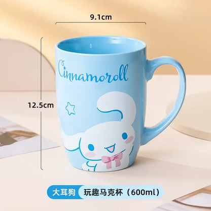 Light blue ceramic mug featuring cinnamoroll character with pink bow and star details from sanrio hello kitty collection