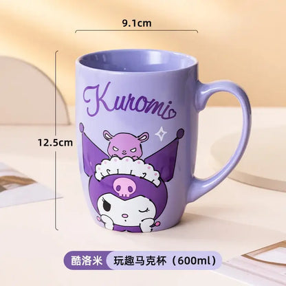 Lavender ceramic mug featuring a playful kuromi cartoon design with purple and white details 600ml capacity