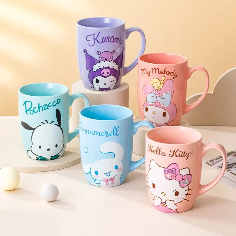Pastel pink ceramic mug featuring hello kitty with matching bow and soft rounded lettering large 600ml capacity
