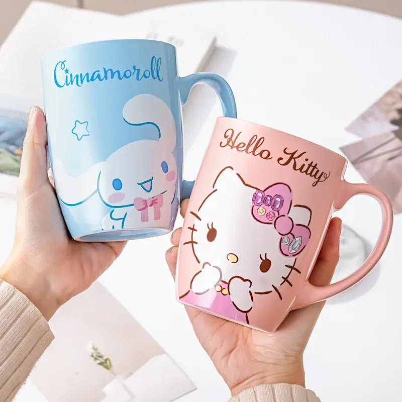 Pink ceramic mug featuring hello kitty design with bow and blush cheeks large 600ml sanrio ceramic mug