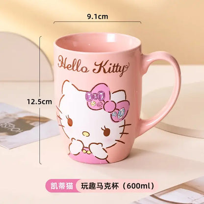 Pink sanrio hello kitty ceramic mug with jeweled bow and brown cursive lettering 600ml large capacity ceramic mug