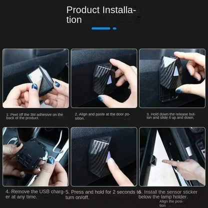 Carbon fiber textured black sensor sticker for car door handle shown with sanrio hello kitty scooter light accessory