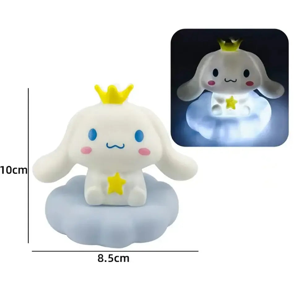 Sanrio cloud cinnamoroll figurine night light with yellow crown and star on glowing light blue cloud base