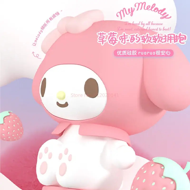 Pink and white my melody clap night light plush toy with strawberry design made of soft silicone lamp