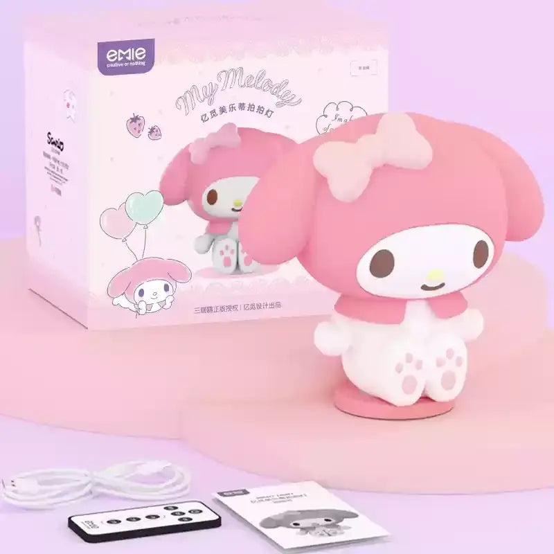 Sanrio my melody clap night light silicone led lamp with pink and white plush texture and cute bow on head