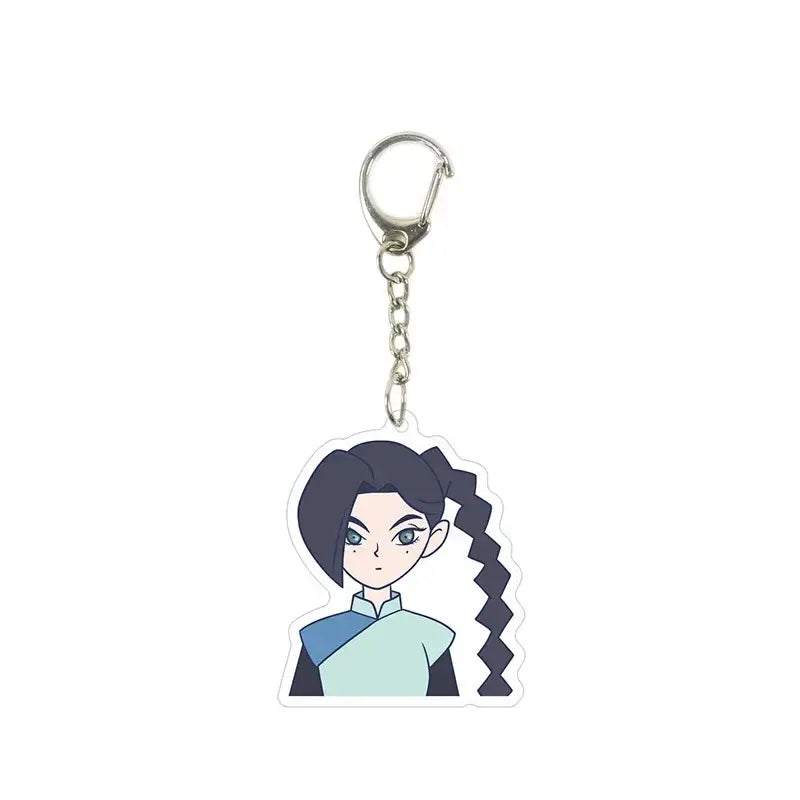 Clear acrylic killer seven keychain featuring anime character with black hair in blue traditional outfit pendant