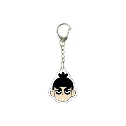 Silver-toned killer seven acrylic keychain featuring a cartoon character head with black hair and an angry expression