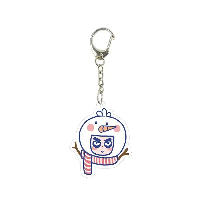 Scissor seven killer seven acrylic keychain featuring a cute snowman character with red white scarf and silver clasp
