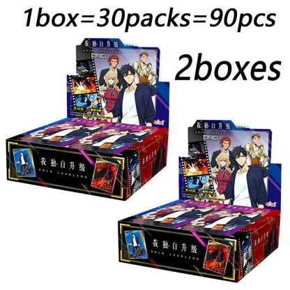 Solo leveling character polaroid cards booster box with vibrant anime artwork and dynamic fiery scenes in mr ur ssr set