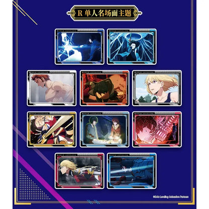 Set of nine solo leveling character polaroid cards featuring glossy anime scenes with distinct colored borders