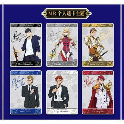 Six colorful solo leveling character polaroid cards featuring anime-style male and female figures in decorative borders