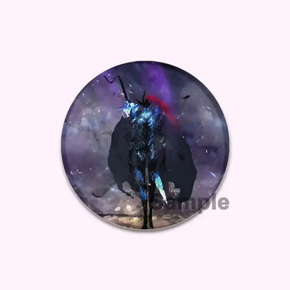 Circular solo leveling cheng xiaoyu button pin with glowing blue energy and red streak round handmade badge