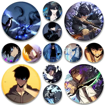 Solo leveling cheng xiaoyu round handmade badge featuring vibrant anime character button pins from solo leveling series